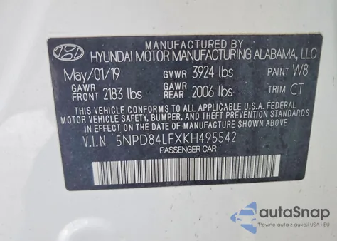 2019 Hyundai Elantra Sel из США, поврежденный, VIN 5NPD84LFXKH495542